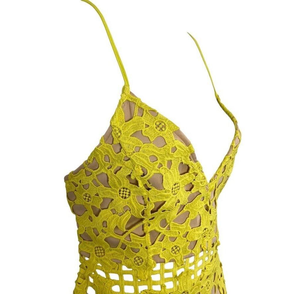 Lovers + Friends Bellini Yellow Lace Crochet Whimsigoth Fairy Dress Stretch M - Picture 6 of 16